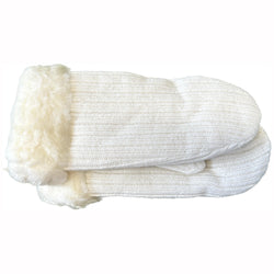 Unworn vintage cream knit St Michael gloves with faux fur trim
