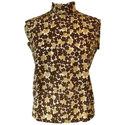 Brown and beige flower print 1960s mod nylon top