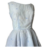 Bluebirds and cherry blossoms vintage 1950s seersucker nylon dress with petticoats