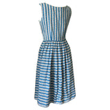 Folky floral border print stripe 1950s summer day dress