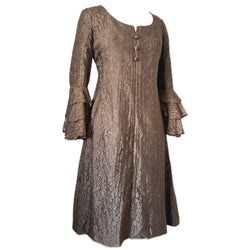 Berkertex chocolate brown burnout floral dress with tiered sleeves