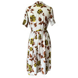 Brown and yellow rose print vintage 1950s shirtwaister day dress