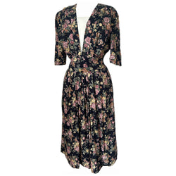 Midnight blue floral vintage 1980s-does-1940s day dress