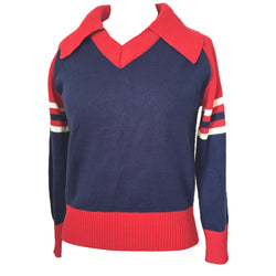 Sports style red, white and blue vintage 1970s acrylic knit jumper