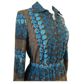 Swirl patterned vintage 1980s shirtwaister day dress