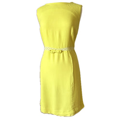 Lemon yellow wool crepe vintage 1960s shift dress