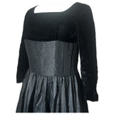 Black velvet and striped acetate vintage 1950s evening dress