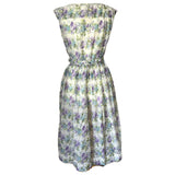 Purple and blue floral print nylon belted 1950s day dress