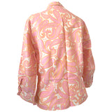 Unworn mod pink and peach paisley 1960s scarf neck vintage blouse