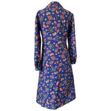 Indigo psychedelic paisley print cotton vintage late 1960s day dress