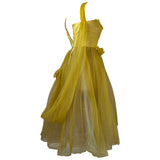 Golden yellow layered mesh net vintage 1950s evening gown