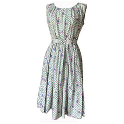 Roses and diamonds printed cotton 1950s belted day dress