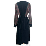 Black cotton velvet floral vintage 1970s folky midi dress