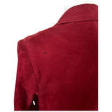 Cranberry red nubuck suede vintage double breasted 1960s coat with circle buckle