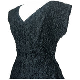 Vintage 1950s black ribbon deco evening dress with hoop underskirt