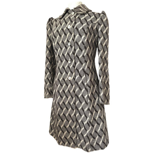 Brown and cream weave check wool vintage 1960s Biba-style coat