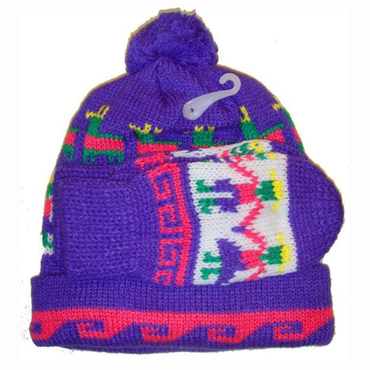 Nordic knit unworn vintage girls ski bobble hat and mittens set - Vintage Clothing, Vintage Stock, Vintage Dresses, Vintage Shoes UK