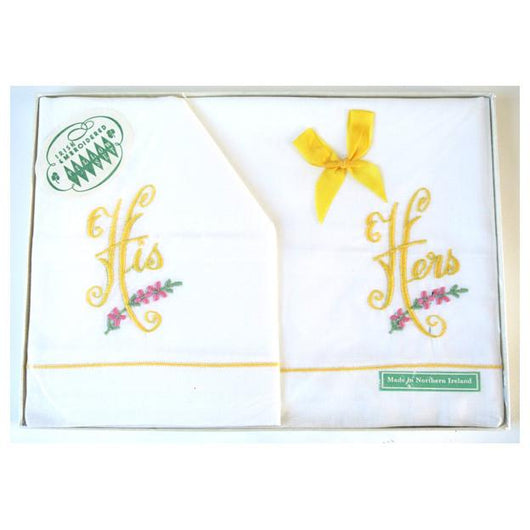 His and Hers novelty vintage Irish embroidered pillowcase set - Vintage Clothing, Vintage Stock, Vintage Dresses, Vintage Shoes UK