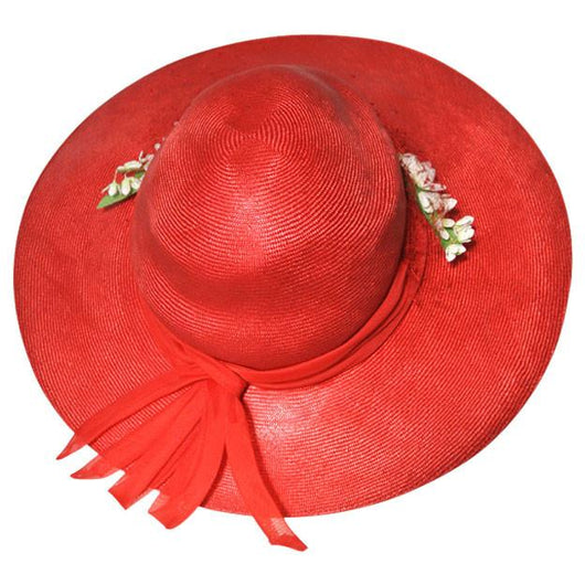Red sisal 1970s wide brim summer hat - Vintage Clothing, Vintage Stock, Vintage Dresses, Vintage Shoes UK