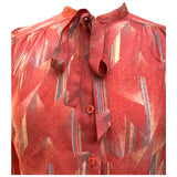 Londonpride pussybow collar deco print 1970s coral blouse