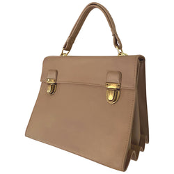 Sac à main de style Kelly beige pêche vintage des années 1970 avec doublure imprimée rose