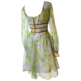 Spring green floral vintage 1960s hippy party dress