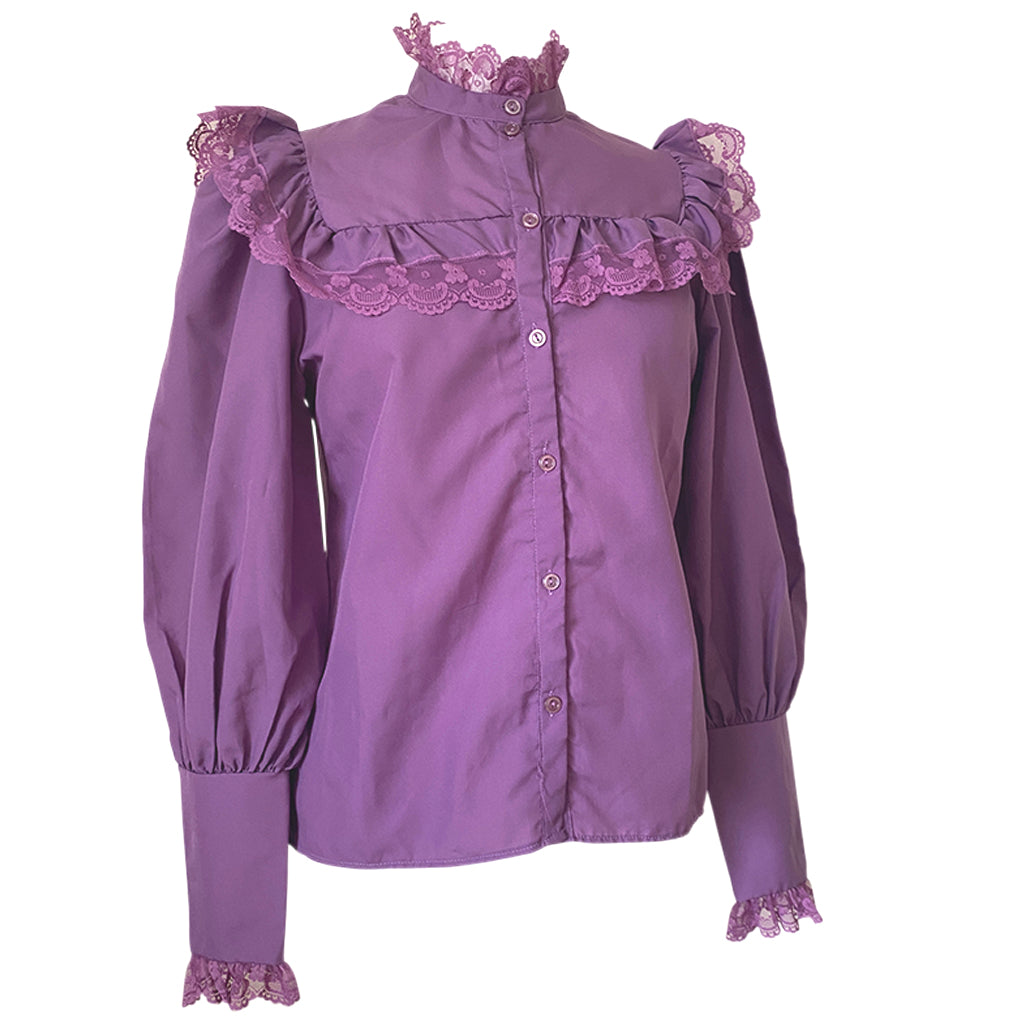 Plum purple lace trim vintage 1970s Victoriana blouse – Candy Says 
