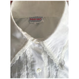 Lace trim pale cream vintage 1970s wing collar blouse