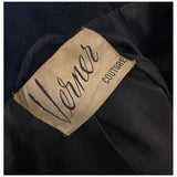 Chic black wool vintage 1950s winter coat with statement collar