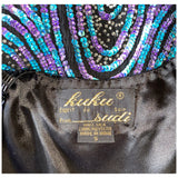 Vintage 1980s black silk purple and blue sequinned waistcoat