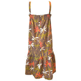 Palm tree print brown and orange 1970s flared cotton sundress