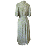 Pale avocado green paisley print cotton weave 1940s day dress