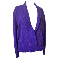 Oversize vintage 1980s deep purple bouclé knit cardigan
