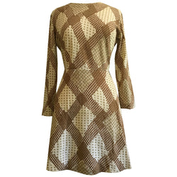Brown and cream abstract check 1960s mod knitted dress