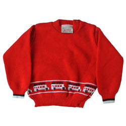 Babies red orlon novelty knit bus jumper - Vintage Clothing, Vintage Stock, Vintage Dresses, Vintage Shoes UK