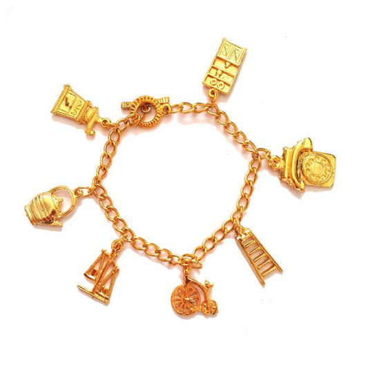 Goldtone metal 1960s bracelet with seven charms - Vintage Clothing, Vintage Stock, Vintage Dresses, Vintage Shoes UK