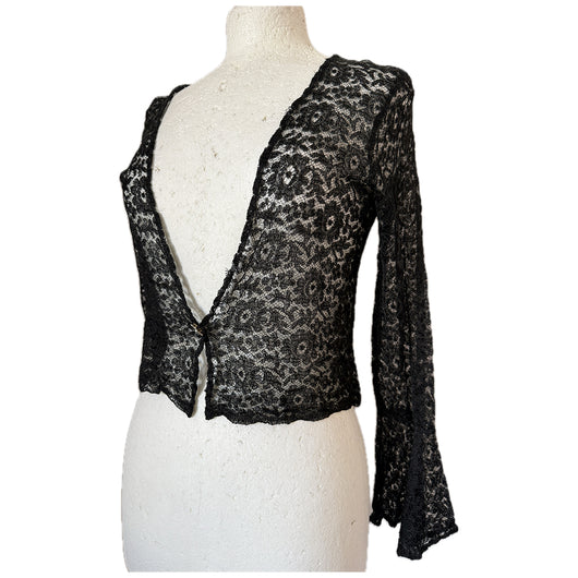 Vintage Art Deco 1930s black cobweb lace evening shrug top/jacket