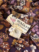 Robe smockée à col beagle floral bicolore Wallis du début des années 1970