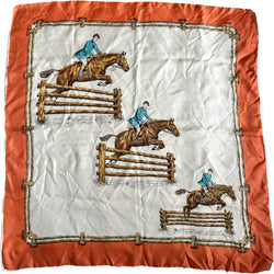 Showjumping themed pure silk vintage 1950s square scarf