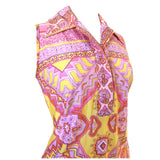 Psychedelic pink and yellow vintage 1960s nylon sleeveless day dress