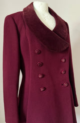 Elgee claret wool vintage 1960s coat with velvet collar and buttons