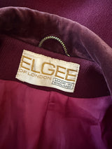 Elgee claret wool vintage 1960s coat with velvet collar and buttons