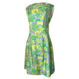Flower power 1960s green floral tricel shift dress