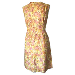 Peach and apricot rose print floral vintage 1960s shift dress