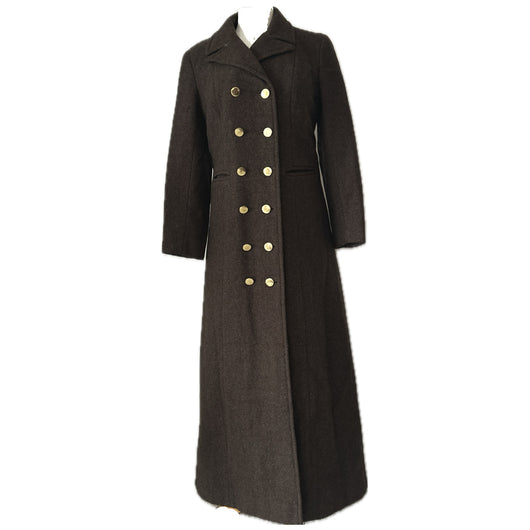 Alexon Youngset par Alannah Tandy manteau maxi en tweed marron style militaire des années 1960 