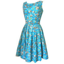 Blue floral vintage 1950s polycotton belted day dress