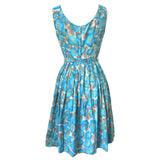 Blue floral vintage 1950s polycotton belted day dress