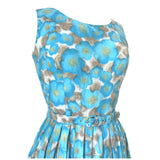 Blue floral vintage 1950s polycotton belted day dress