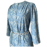 Denim blue floral cotton vintage 1970s button-through day dress