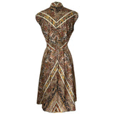 Boho vintage 1970s brown and gold cotton border print day dress